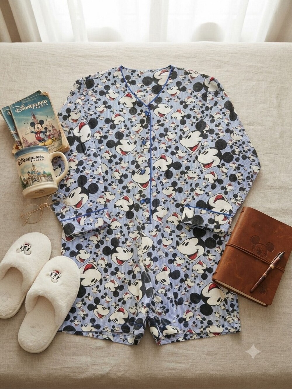 Vintage 90s Disney Mickey & Co Mickey Mouse Flannel Button Down Romper Pajamas